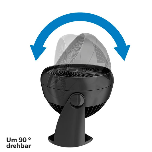Turbo-Ventilator – Leiser Ventilator mit 3 Stufen, 90° verstellbar, für Tisch & Wandmontage, Schwarz